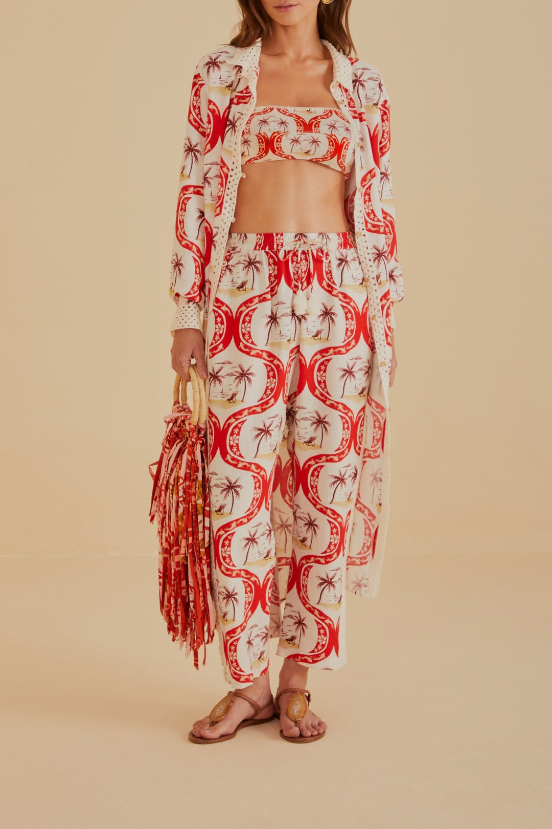 Kimono Summer Beach en lin - Rouge