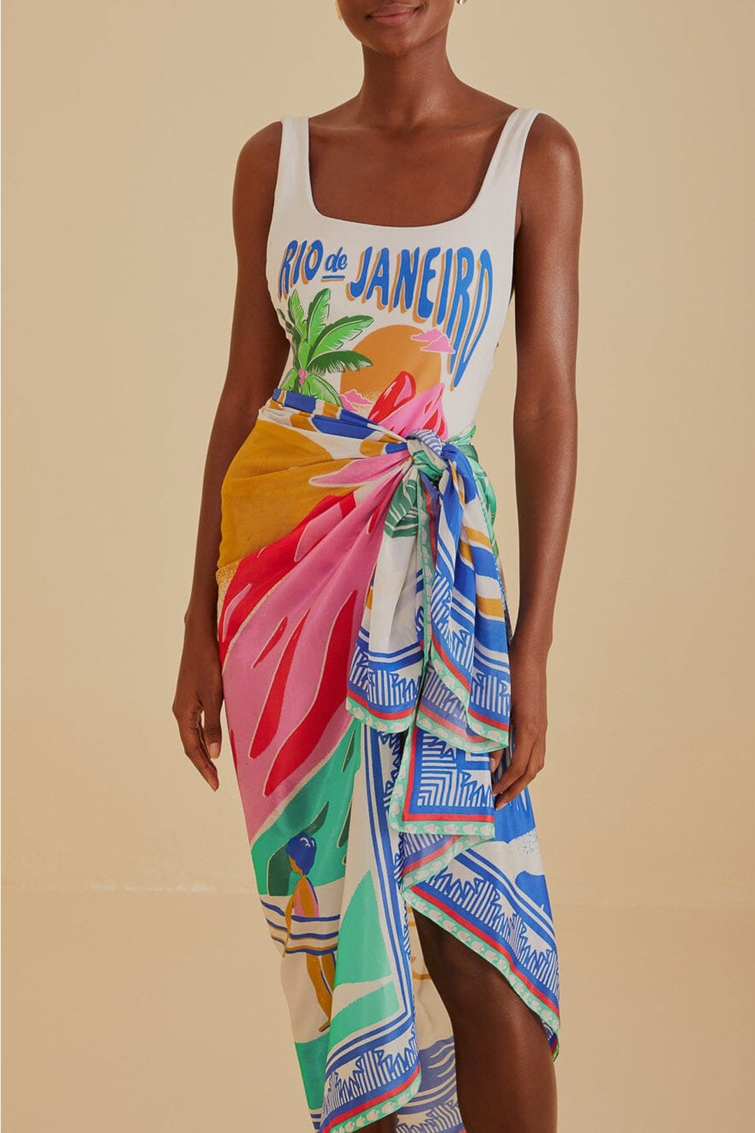 Paréo Carioca à motifs - Blanc