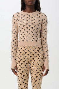 Moon Jacquard Knit Fitted Sweater - Camel