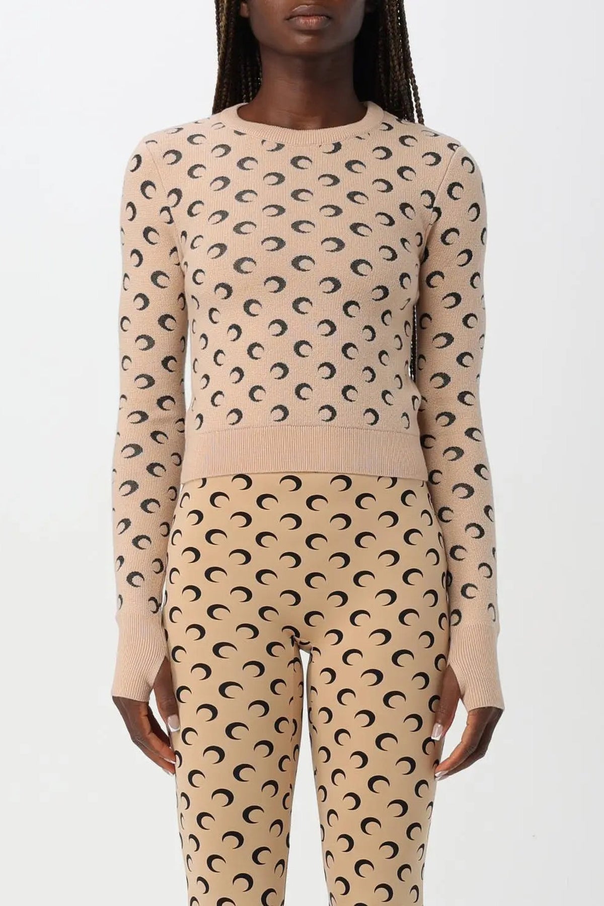 Moon Jacquard Knit Fitted Sweater - Camel