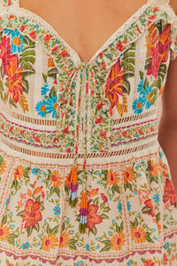 Sleeveless cotton flower garden blouse - White