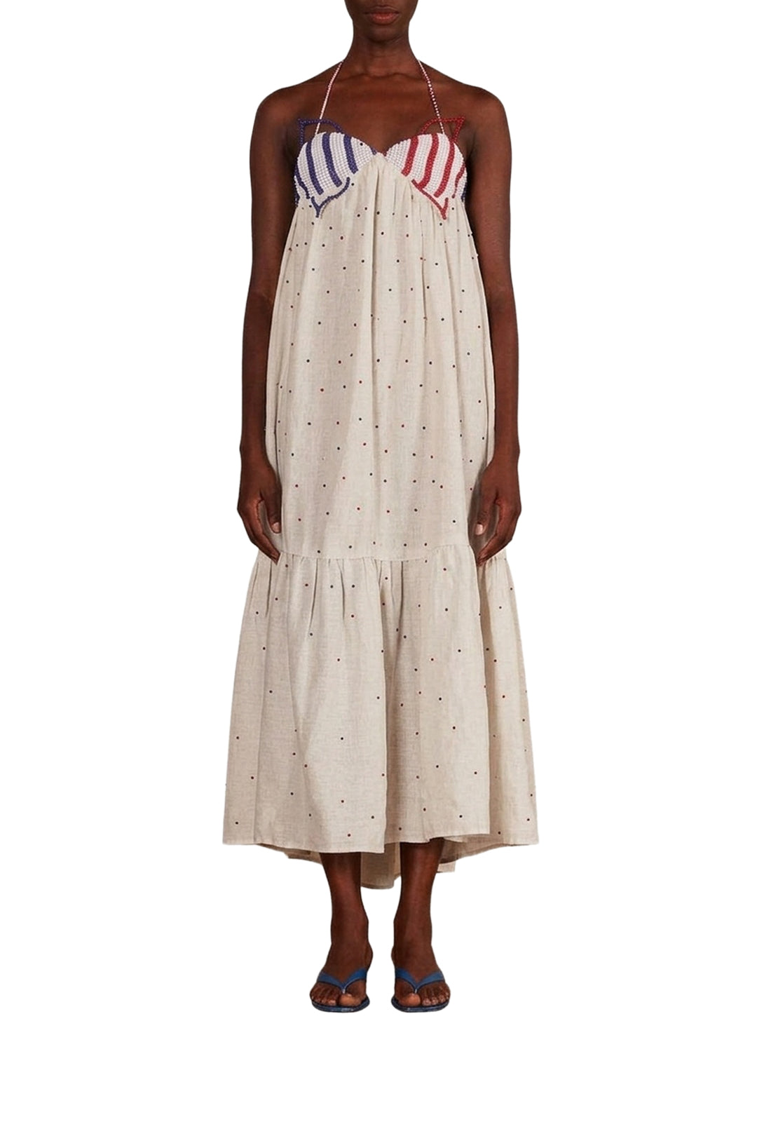 Robe longue Beaded Fishes à bretelles en coton - Blanc