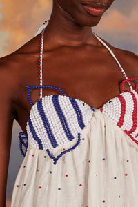 Robe longue Beaded Fishes à bretelles en coton - Blanc