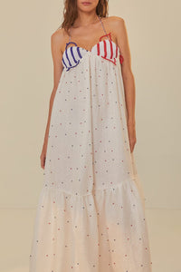 Robe longue Beaded Fishes à bretelles en coton - Blanc