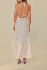 Robe longue Beaded Fishes à bretelles en coton - Blanc