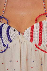 Robe longue Beaded Fishes à bretelles en coton - Blanc