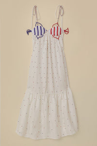 Robe longue Beaded Fishes à bretelles en coton - Blanc