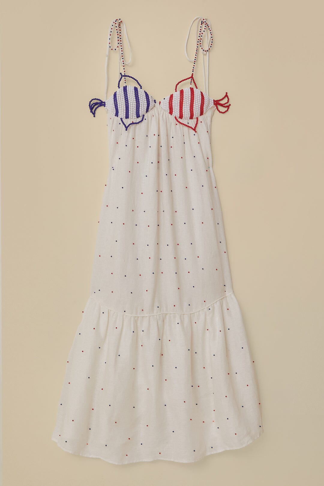 Robe longue Beaded Fishes à bretelles en coton - Blanc