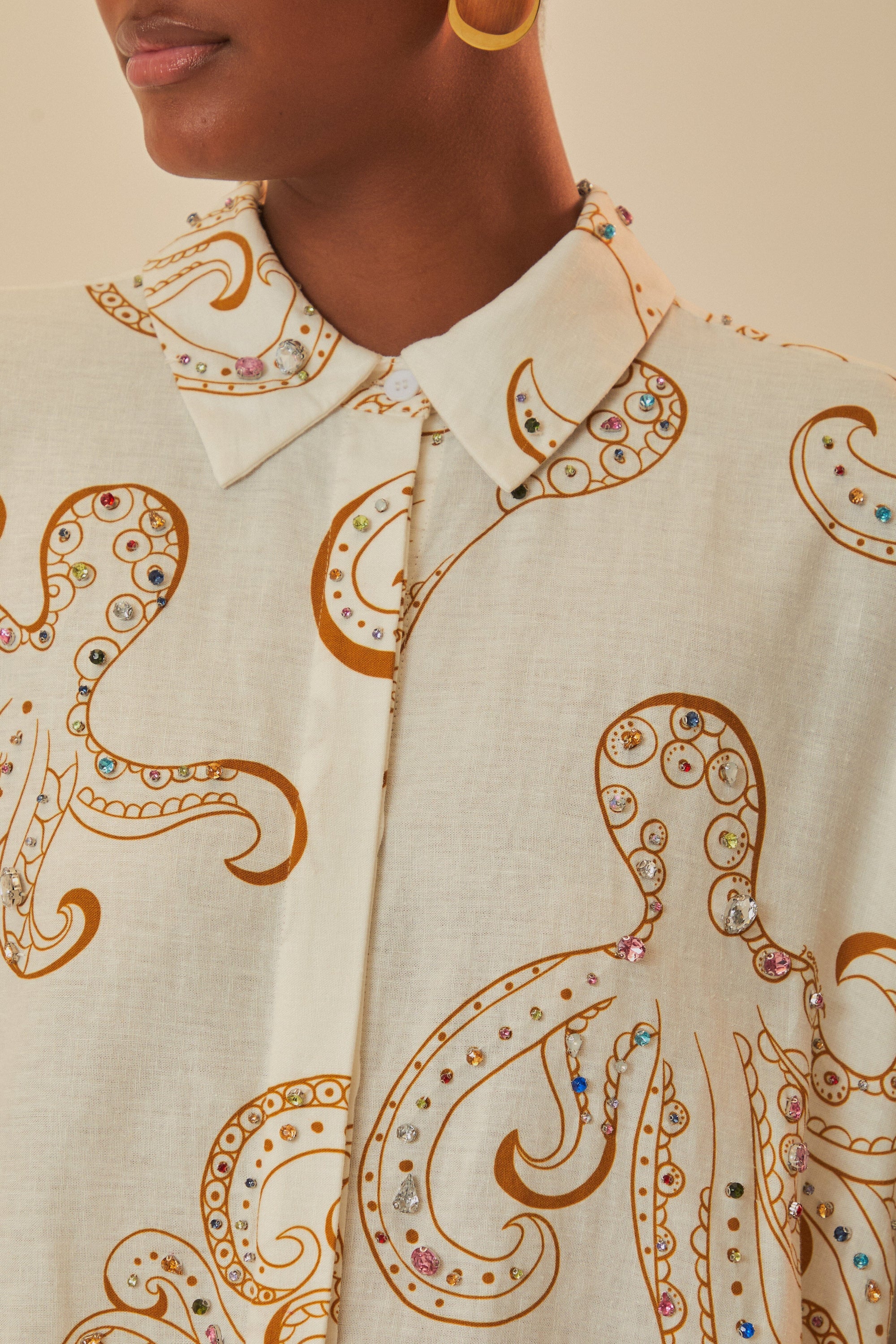 Chemise Ocus Fun à manches longues en lin - Beige