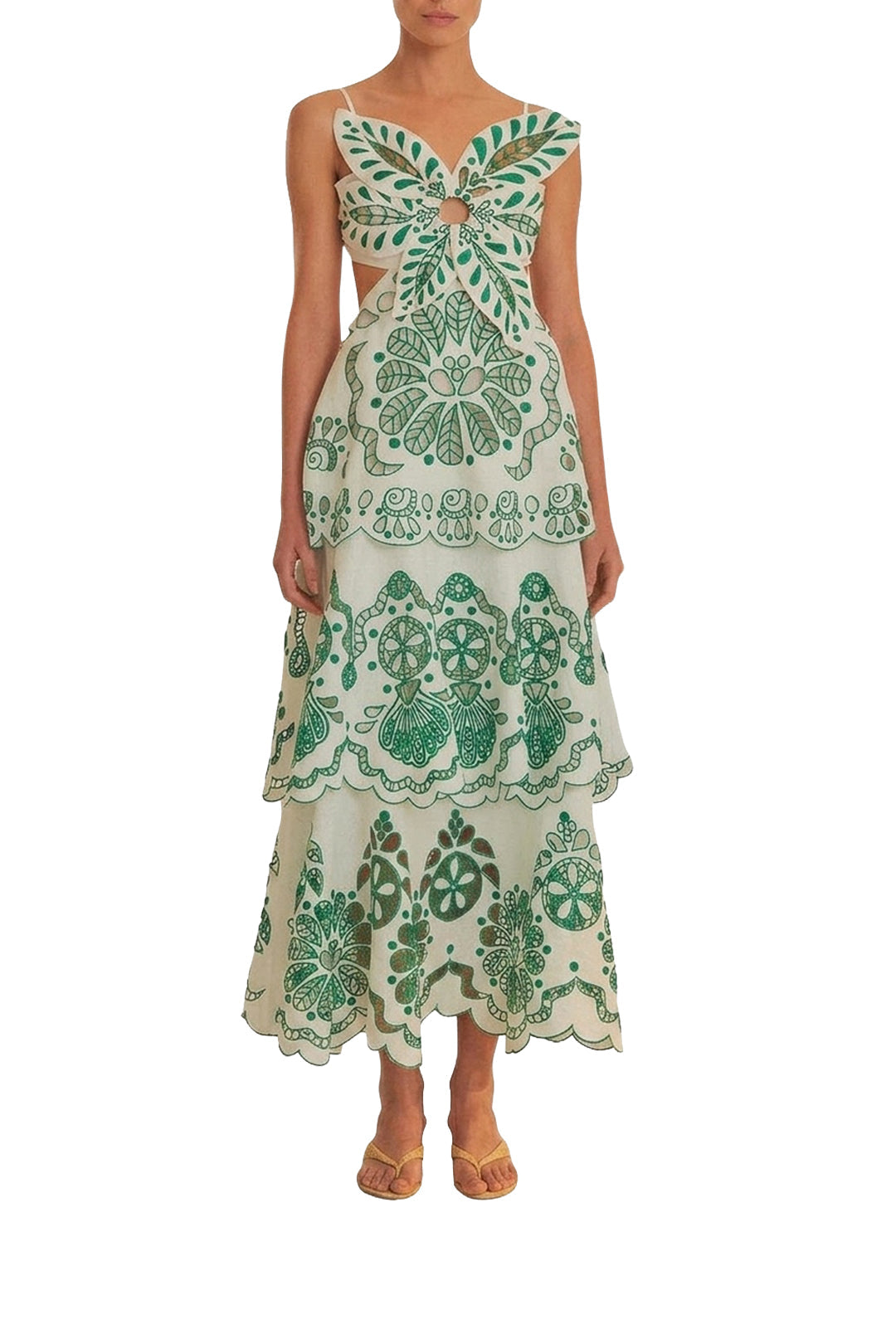 Robe midi Flower Richelieu en lin - Blanc