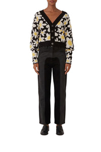 Cardigan motifs fleurs en maille - Noir