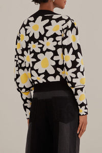 Cardigan motifs fleurs en maille - Noir
