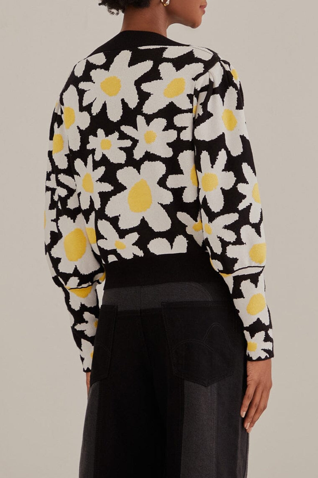 Cardigan motifs fleurs en maille - Noir