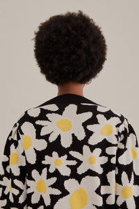 Cardigan motifs fleurs en maille - Noir