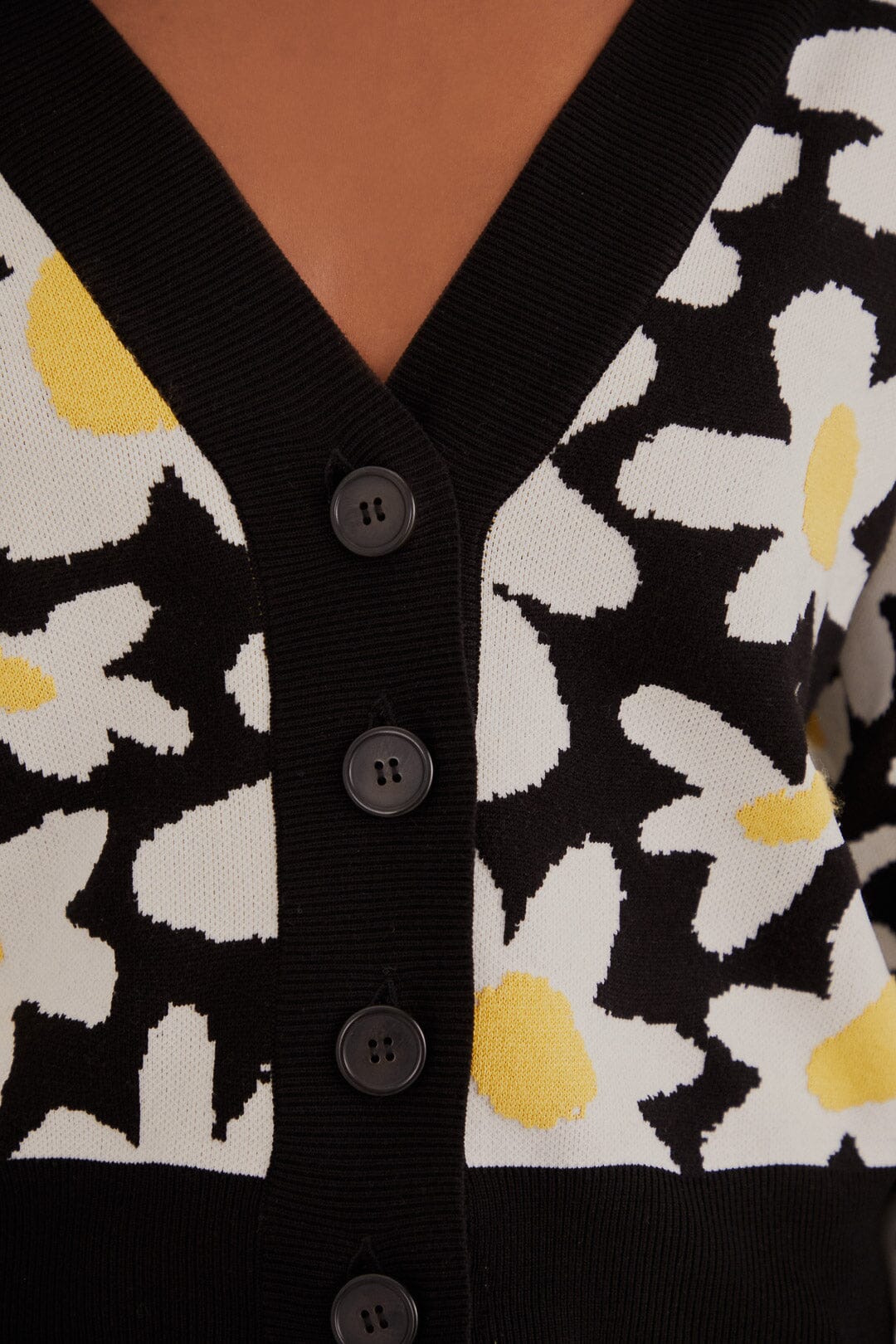 Cardigan motifs fleurs en maille - Noir