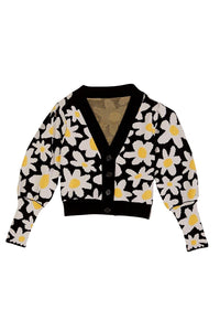 Cardigan motifs fleurs en maille - Noir