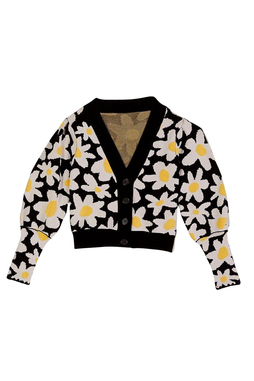 Cardigan motifs fleurs en maille - Noir
