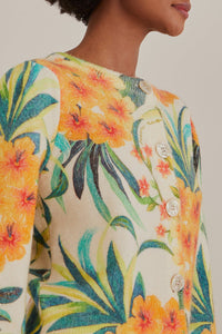 Cardigan à motif fleurs d'ananas en laine mélangée - Orange
