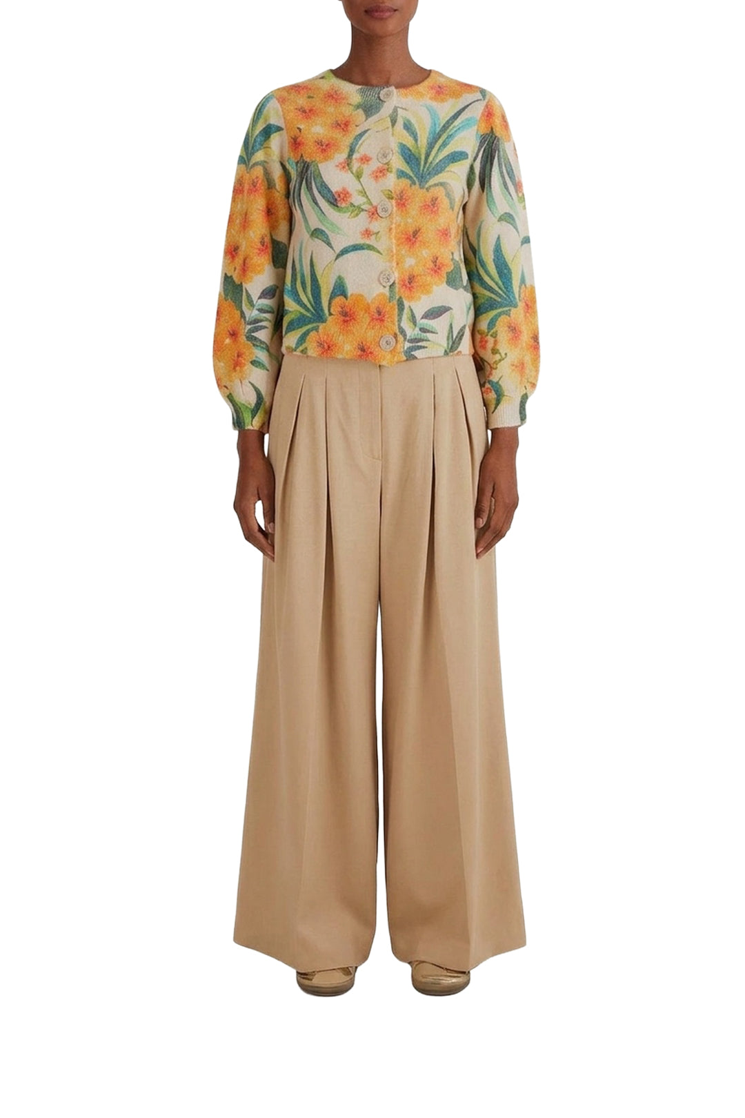 Cardigan à motif fleurs d'ananas en laine mélangée - Orange