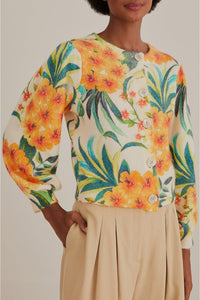 Cardigan à motif fleurs d'ananas en laine mélangée - Orange