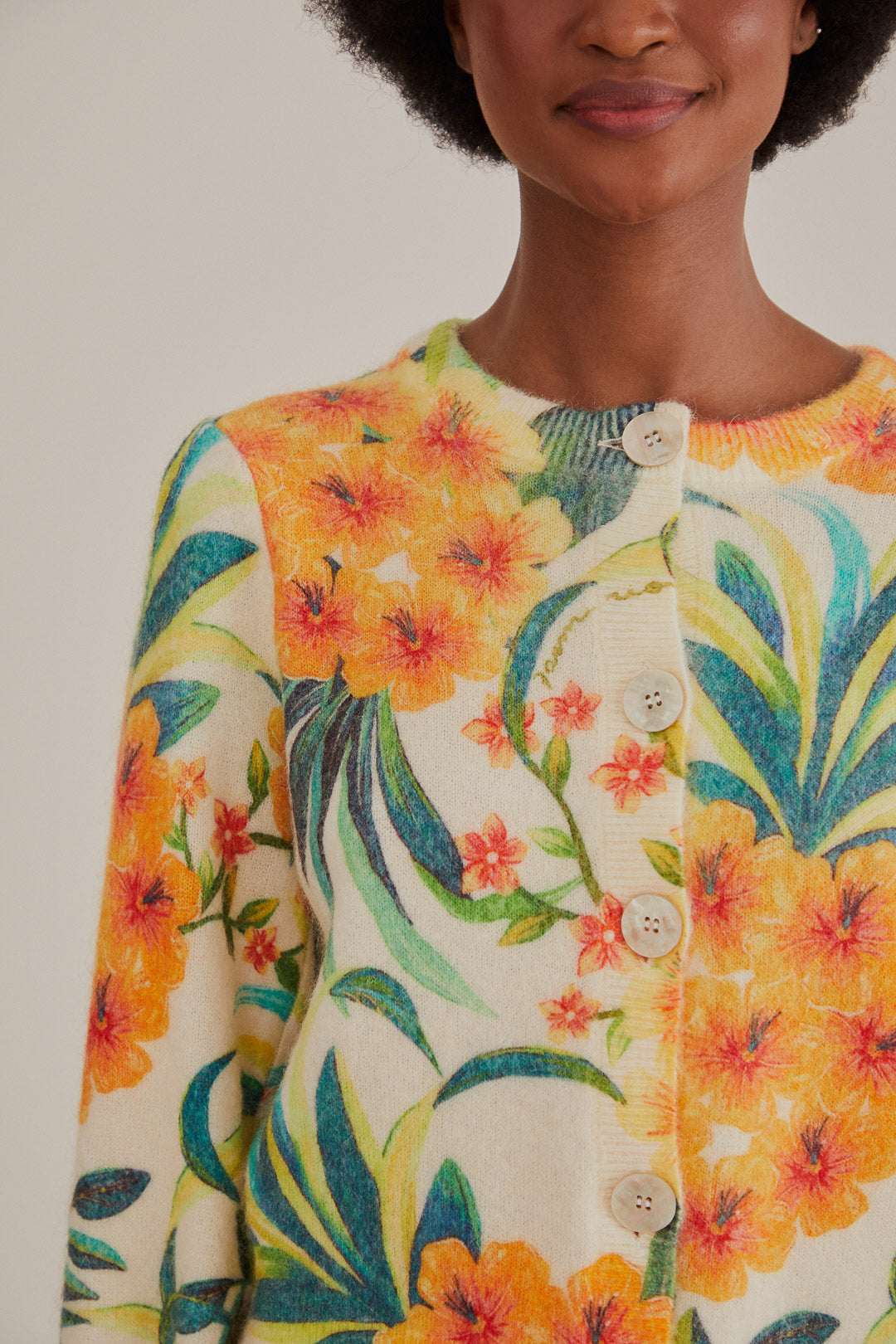 Cardigan à motif fleurs d'ananas en laine mélangée - Orange