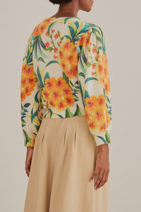 Cardigan à motif fleurs d'ananas en laine mélangée - Orange