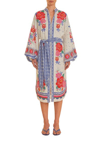Robe midi Flowers Beach en lin - Blanc