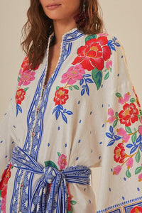 Robe midi Flowers Beach en lin - Blanc