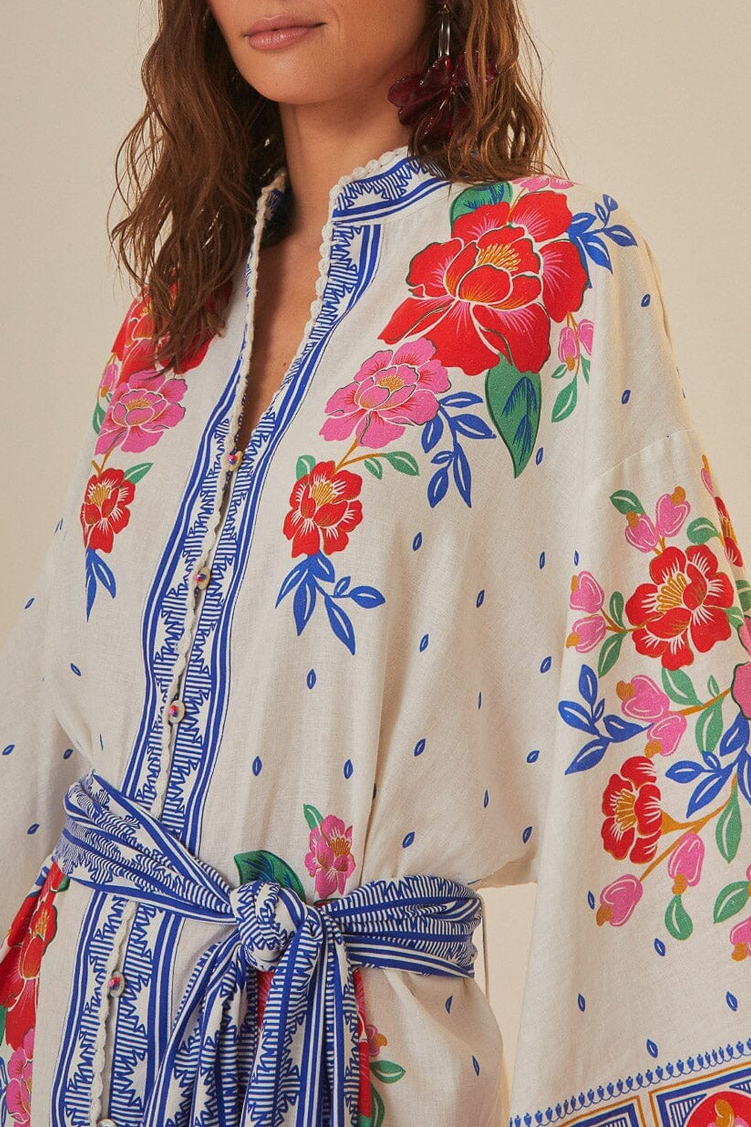 Robe midi Flowers Beach en lin - Blanc