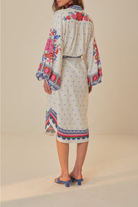 Robe midi Flowers Beach en lin - Blanc