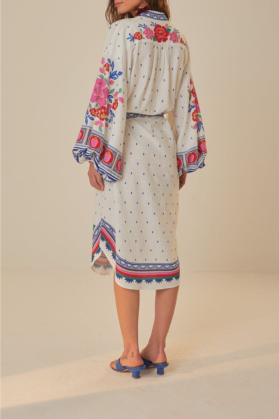 Robe midi Flowers Beach en lin - Blanc
