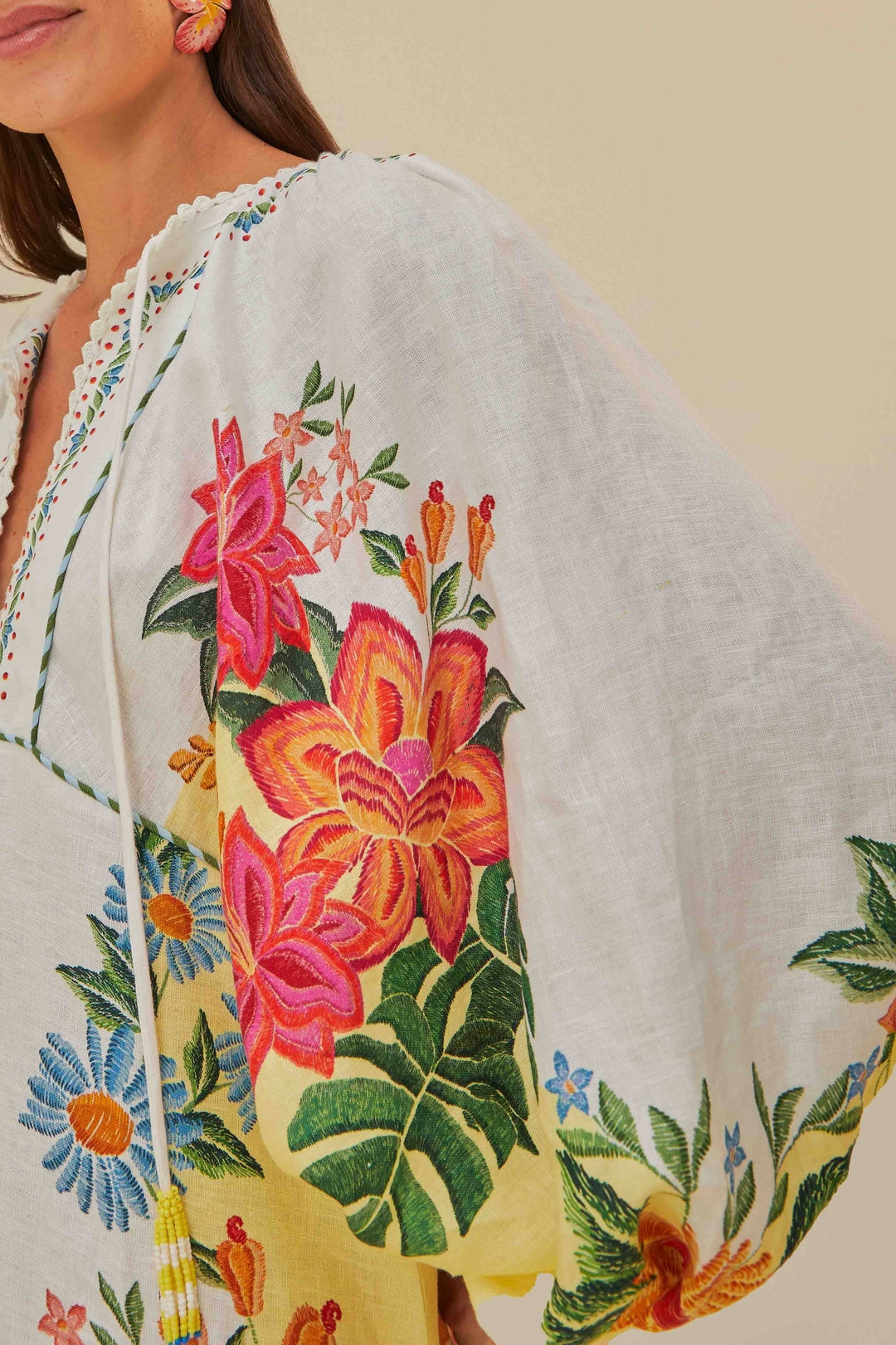 Bloom Garden long dress in linen - White