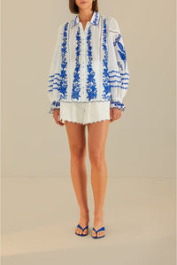 MEDIA OFF LINE_Blouse Jardin en coton - Bleu