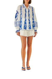 MEDIA OFF LINE_Blouse Jardin en coton - Bleu