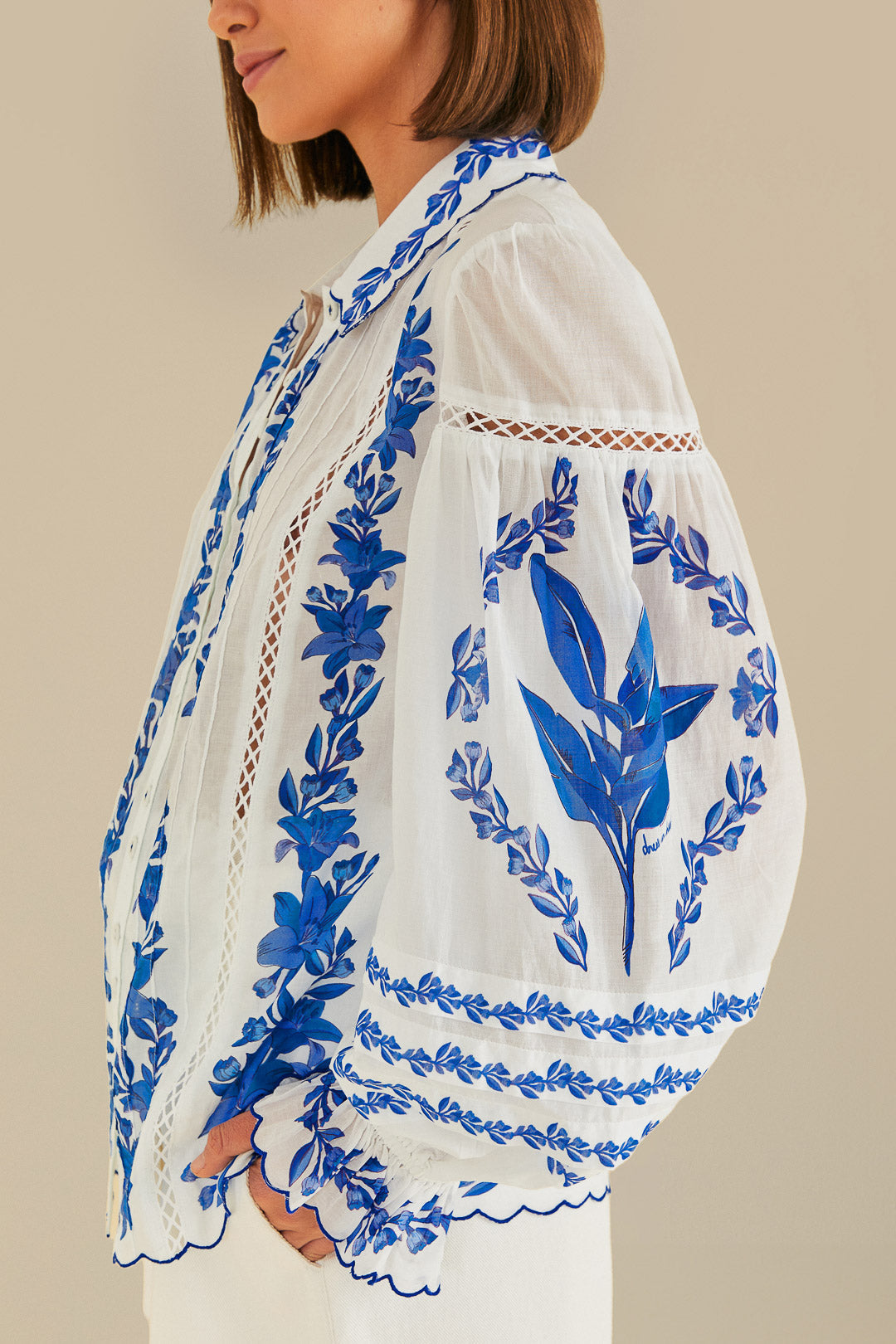 MEDIA OFF LINE_Blouse Jardin en coton - Bleu