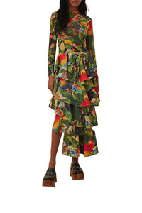 Bird Leaves Long Skirt - Beige