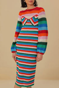 Robe midi à rayures en crochet - Multicolore