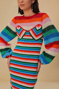 Robe midi à rayures en crochet - Multicolore