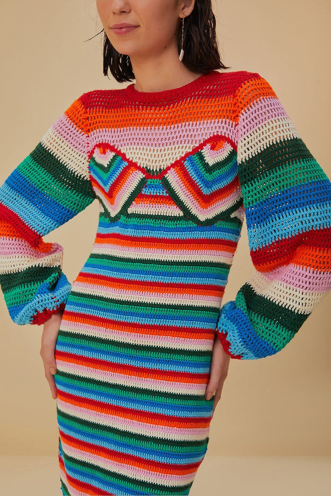 Robe midi à rayures en crochet - Multicolore