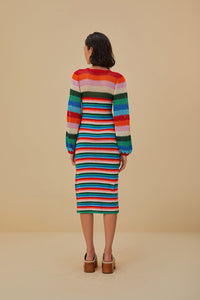 Robe midi à rayures en crochet - Multicolore