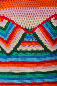 Robe midi à rayures en crochet - Multicolore