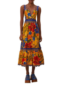 Robe midi à bretelles en lin - Jaune