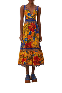 Floral Yard Yellow Robe midi - Floral Yard Yellow