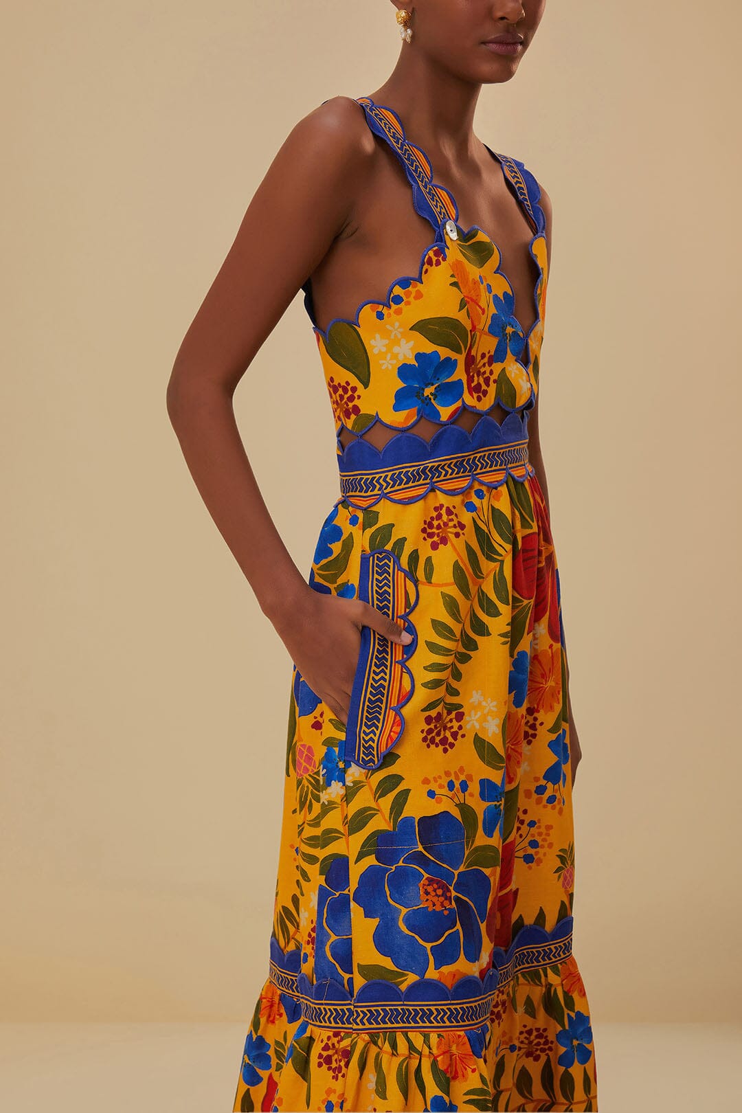 Robe midi à bretelles en lin - Jaune