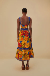 Robe midi à bretelles en lin - Jaune