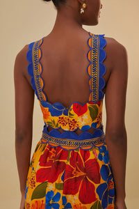 Robe midi à bretelles en lin - Jaune