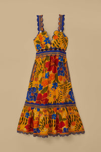 Robe midi à bretelles en lin - Jaune