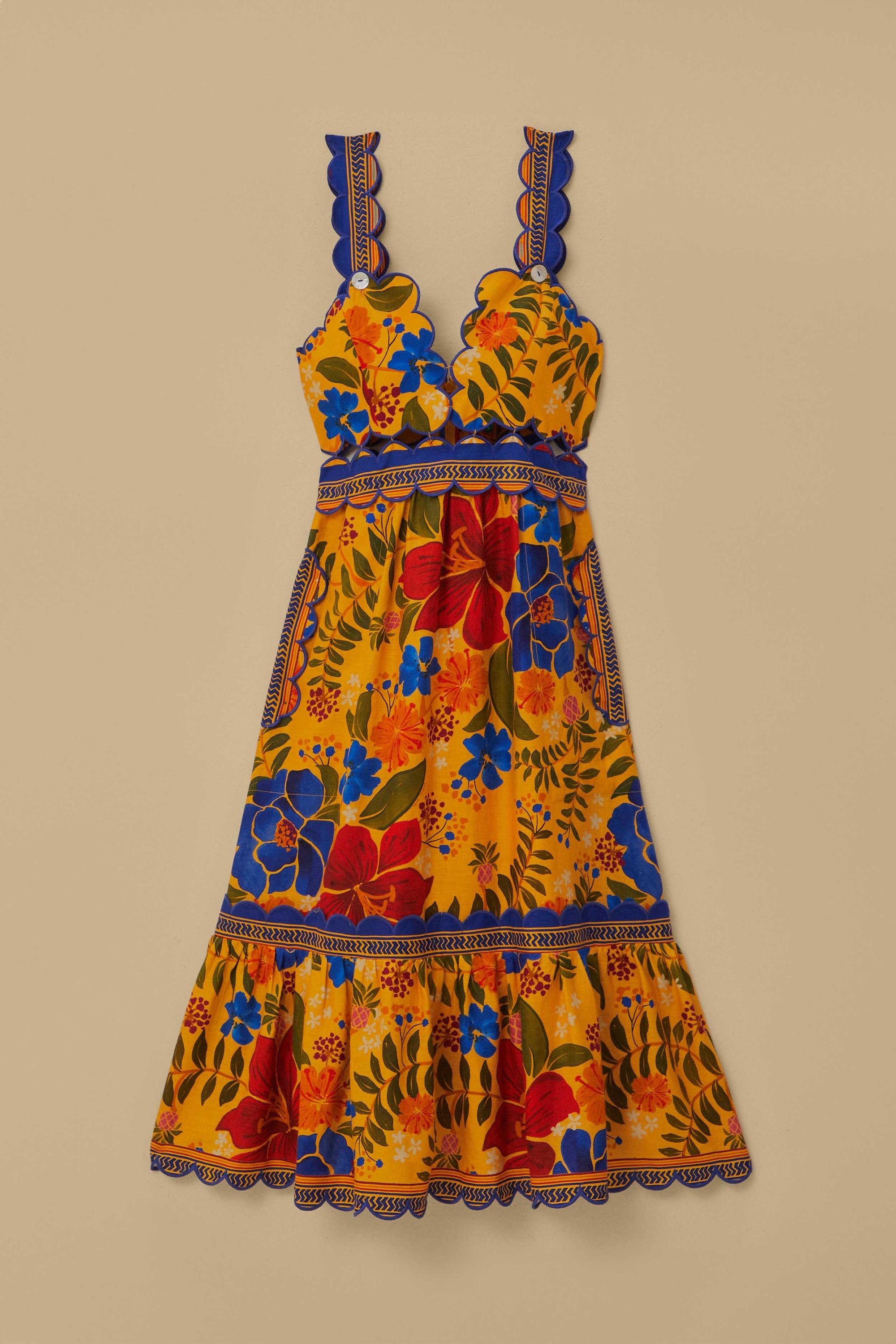 Robe midi à bretelles en lin - Jaune