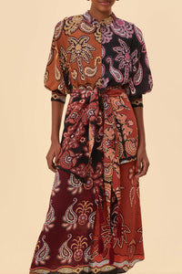 Robe midi ceinturée - Multicolore