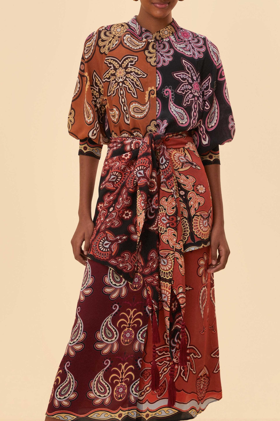 Robe midi ceinturée - Multicolore